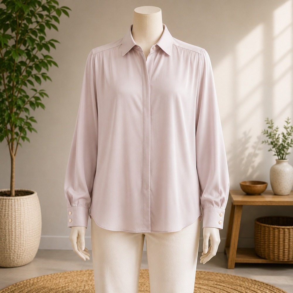 Carracci Silk Button Down‎ Shirt Mens Large Mauve Hidden Placket Long Sleeve